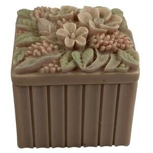 Vintage Stone Carved Jewelry Trinket Box Mixed 3D Florals Square shape Box